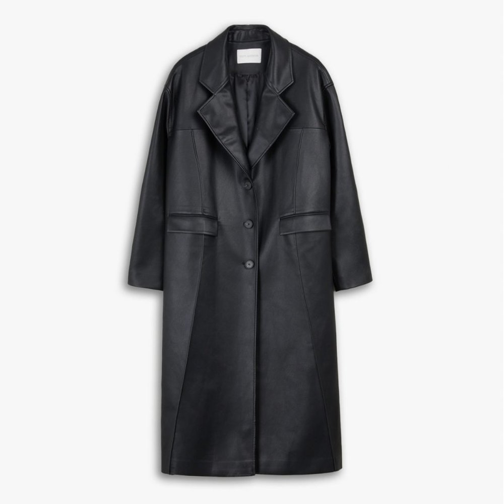 NWT DEPT. ANONYM Faux Leather Coat with Pinched Pleats M